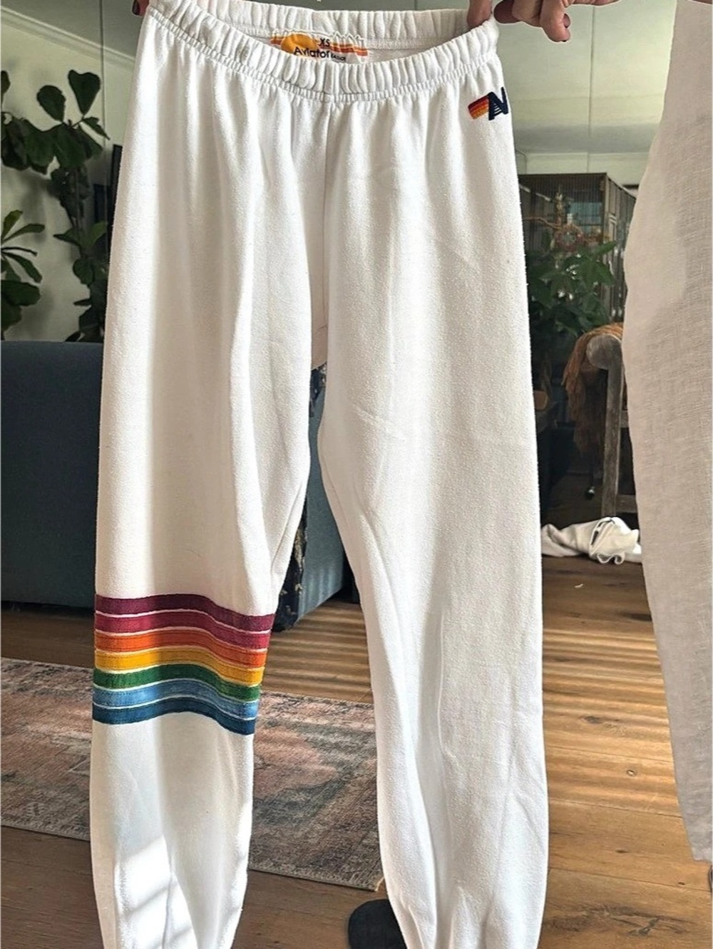 Aviator Nation 5 Stripe Sweatpants White Rainbow Stripe Joggers